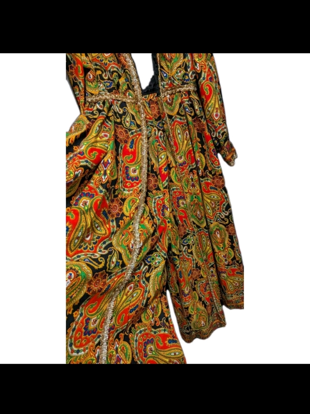 Women’s Paisley Boho Vintage Psychedelic Wide Leg Jumpsuit Maxi 1960s - Picture 4 of 7